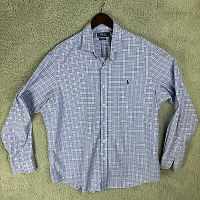 Polo Shirt Mens XL Button Down Tartan Plaid Long Sleeve 100% Cotton Stretch • $24.99