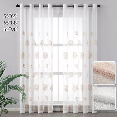 1 Pair Voile Sheer Curtains Embroidered White Valances Drapes Tulles Curtains • £23.27