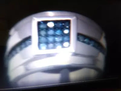 Mens Womens  Rare  Platinum  & Ss  Blue  Diamond Ring Size 9-12 + Bonus • $399