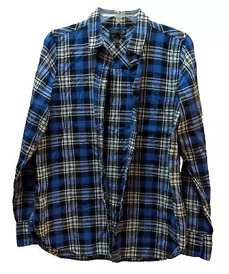 J Crew Women's Boy Lightweight Flannel Shirt Size 6 Blue Plaid Long Sleeve • $10.99