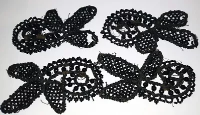 Mourning Beaded Trim Applique Antique Vintage Victorian 3pc Lot Leaf Scroll #31 • $19