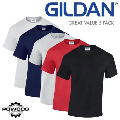 5 PACK Gildan Mens T-Shirt Plain Heavy Cotton Casual Short Sleeve Tee Top G5000 • £18.95