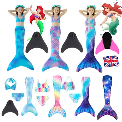 Kids Mermaid Tail With Monofin Bikini Swimmable Set Costume Swimsuit Swimming • £11.65