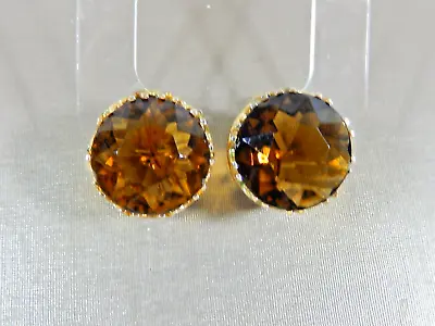 Vintage Accessocraft Nyc  Open Set Headlight Topaz Glass Crystal Clip Earrings • $30