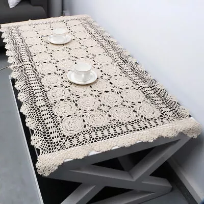 $25.19 • Buy Vintage Hand Crochet Lace Tablecloth Rectangle Cotton Table Cloth 23 X47  Floral