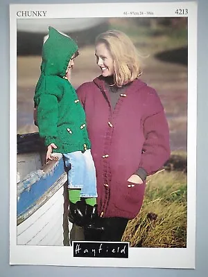 £5.66 • Buy Child/Adult HOODED DUFFLE COAT, 12ply, 24-38  - HAYFIELD Knitting Pattern 4213