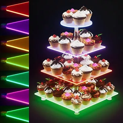 7-Multicolor Acrylic Cup Cake LED Light Display Stand Afternoon Tea Party Holder • £8.68