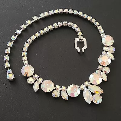 SIGNED WEISS Vintage Necklace Choker Bib AB Glass Rhinestones WOW! 252 • $5.50