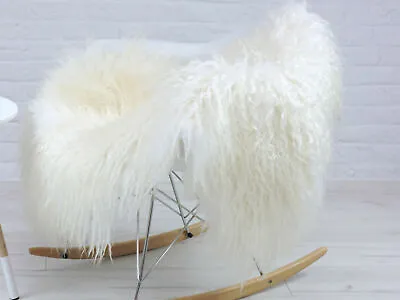Curly Mongolian Sheepskin Rug Natural White Cream Mongolian Chair Sofa Cover #ms • $138.26