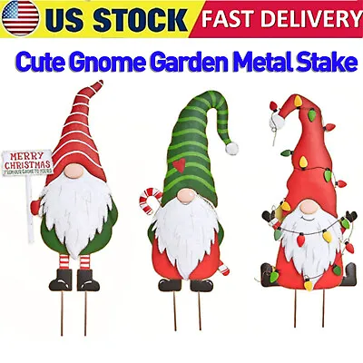 $16.99 • Buy Christmas Metal Stake Cute Gnome Outdoor Garden Yard Lawn Holiday Decoration USA