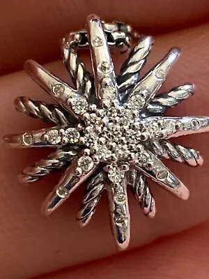 USED David Yurman Sterling Silver 16mm  Starburst Diamond Pendant Necklace • $375