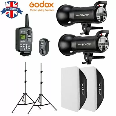 800w 2*Godox SK400II Studio Flash Strobe Light+XT-16 Trigger+Softbox Stand Kit • £285