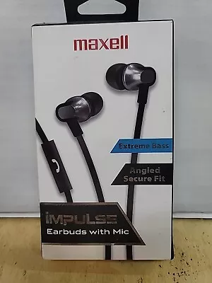 Maxell Impulse Wired Earbuds With MIC- Black Extreme Bass Angled Secure Fit • $8.99