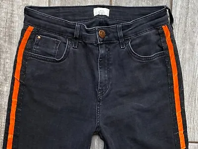 £6.99 • Buy River Island Super Skinny Dark Grey Jeans Orange Tape Contrast Side 12 R W30 L28