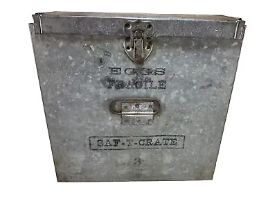Vintage Galvanized Metal EggsEgg  SAF-T-CRATE Carrying Carrier Crate Box! USA • $19.99