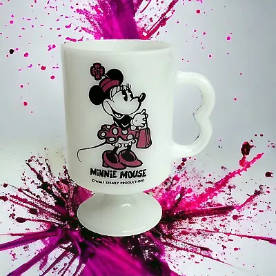 Minnie Mouse White Milk Glass  Cold Or Hot Beverage Pedestal Mug Disney Vintage • $9.99