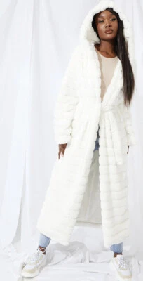 £18 • Buy RRP £80 BNWT PLT Pretty Little Thing Hooded Cream Maxi Bubble Faux Fur Coat