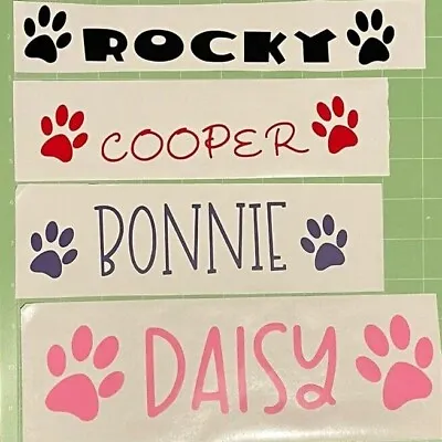 Personalised Pet Name Vinyl Decal Sticker Dog Puppy Cage Crate Bowl Cat Toy Box • £3.29