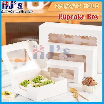 Cupcake Boxes 2 4 6 12 Holes Window Face Muffin Wedding Party Gift Cup Cake Case • $5.19