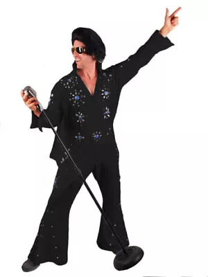 Deluxe Professional Elvis Costume Jeweled Black Jumpsuit With Cape And Belt • $159.99