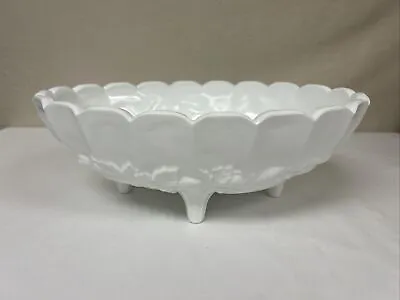 Vintage Indiana White Milk Glass Long 12  Footed Pedestal Bowl Fruit Pattern • $25
