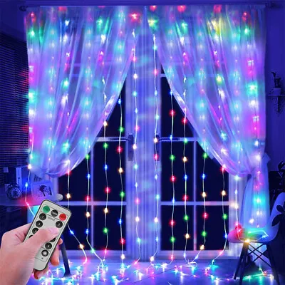 3Mx3M LED Curtain String Fairy Lights In/Outdoor Controller Window Wedding Decor • £6.99