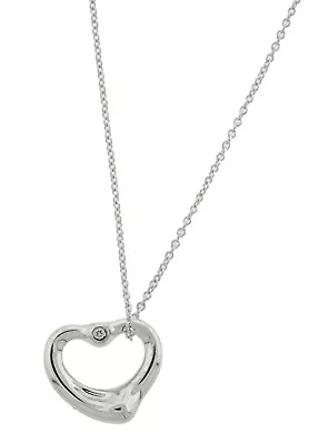  Tiffany & Co. Elsa Peretti Open Heart Small Size Pendant And 16  Chain Silver • $575