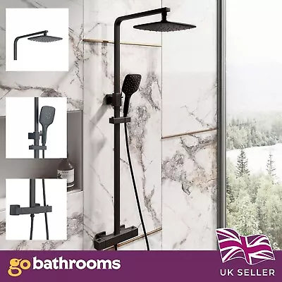 Black Shower Thermostatic Bathroom Mixer Set Square Twin Head Exposed Valve • £169.95