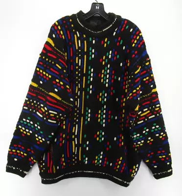 Coogi Sweater Men XL Black Red VINTAGE Wool Pullover Colorful Hip Hop Biggie 90s • $299.99