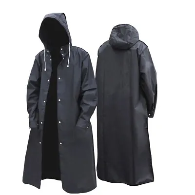 Men Black Waterproof Long Raincoat Rain Coat Hooded Trench Jacket Outdoor Hiking • $16.52