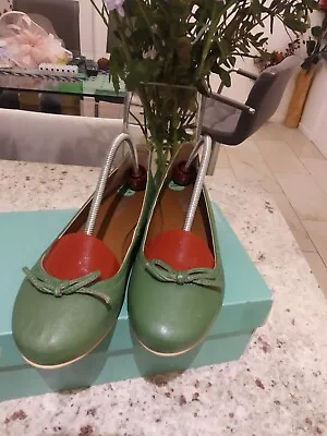 NEW  T K Maxx Green Leather Ballerina Flat Shoes Size 4  • £8