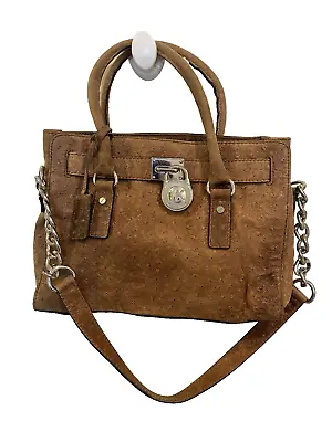 Michael Kors Suede Faux Ostrich Brown Leather Hamilton Bag-Preowned • $64.99