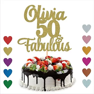 Personalised Custom Glitter Cake Topper 50 And Fabulous 40th 60th 35th Any Age • £3.29