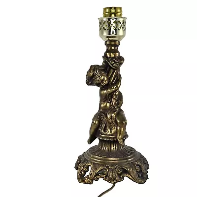 $125 • Buy Vintage L&L WMC Cherub Table Lamp Brass Cast Metal