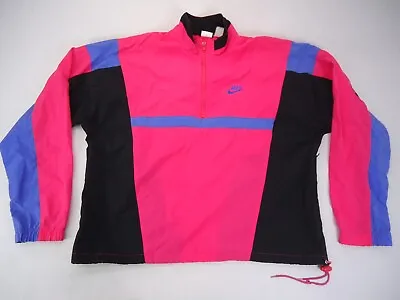 Nike Vintage Windbreaker 1/2 Zip Lightweight Jacket Black White Pink Size M • $56.82