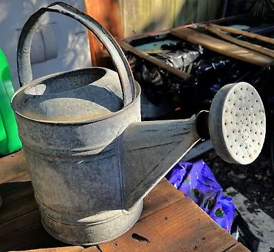 Vtg Galvanized Garden Watering Can With Rose Size 10 2 Handles 444 • $23