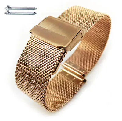 Rose Gold Steel Metal Adjustable Mesh Watch Band Strap Double Locking Clasp 5028 • $14.95