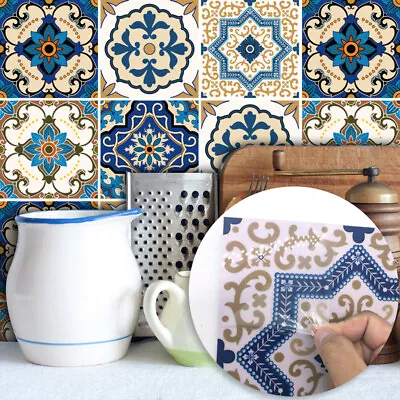 10pcs Blue Moroccan Self-adhesive Bathroom Kitchen Wall Stair Floor Tile Sticker • $10.99