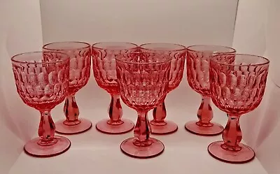 SET OF 7 VINTAGE FENTON PINK COLONIAL THUMBPRINT GOBLETS WINE WATER EUC 1960s • $99.95