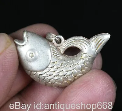 3.3CM Rare Old Chinese Miao Silver Feng Shui Fish Carp Auspicious Pendant • $15