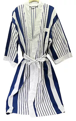 Vtg Christian Dior Cotton Robe Lightweight Poplin Navy & White Stripe- One Size • $44.96