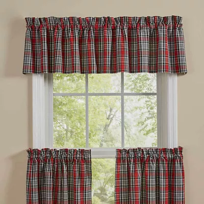 Wilderness Red Black Gray Plaid Cotton Cabin Window Valance 72 X 14 Home Decor • $18.95