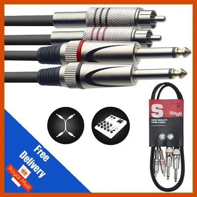 £6.99 • Buy Stagg Double Jack 6.3mm 1/4  To Twin RCA/Phono  Plugs Audio Lead Cable 60cm 2ft