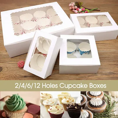 1/2/4/6/12 Holes Cupcake Box Window Face Cake Boxes Boards White Cupcake Boxes • $6.99