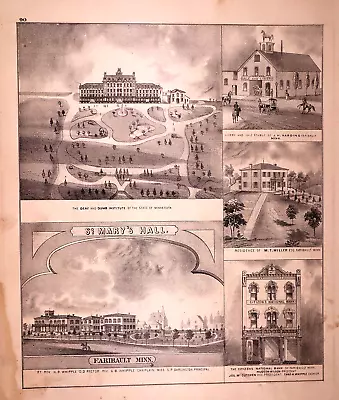 1874 Print ~ FARIBAULT MINNESOTA DEAF & DUMB INSTITUTE - St. MARY'S HALL -#315 • $36.55