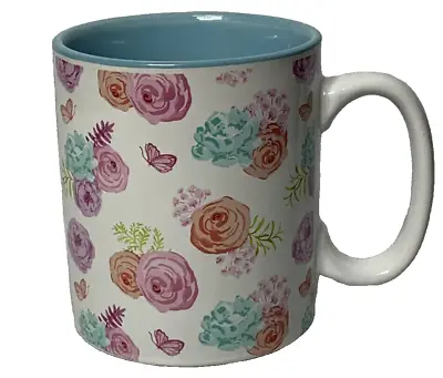 New Floral Print Ceramic Coffee Cup Mug Butterflies Pink Peach Blue Spring • $11.72