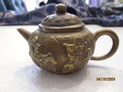 Vintage Solid Brass Teapot Nice Oriental Designs Heavy Marked • $9