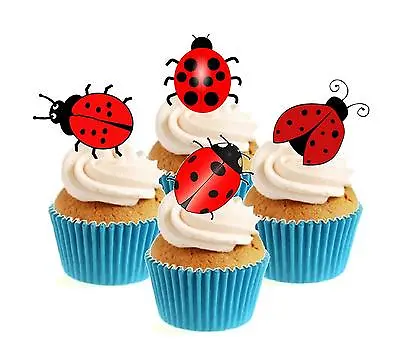 Novelty Fun LadyBird Mix 12 Edible Stand Up Wafer Paper Cake Toppers Birthday • £3.29