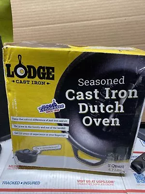 💥 Lodge 5 Quart Seasoned Cast Iron Dutch Oven  Black NEW Open Box • $44.99