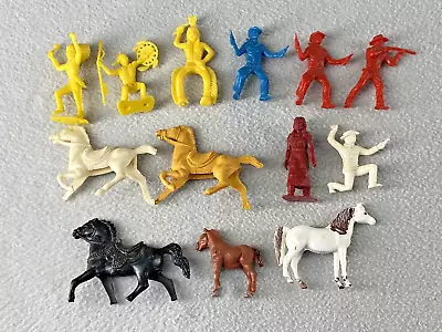 Vintage Plastic Cowboys Indians Horses Figures Lot About 2-2.5 Inches In Length • $11.88